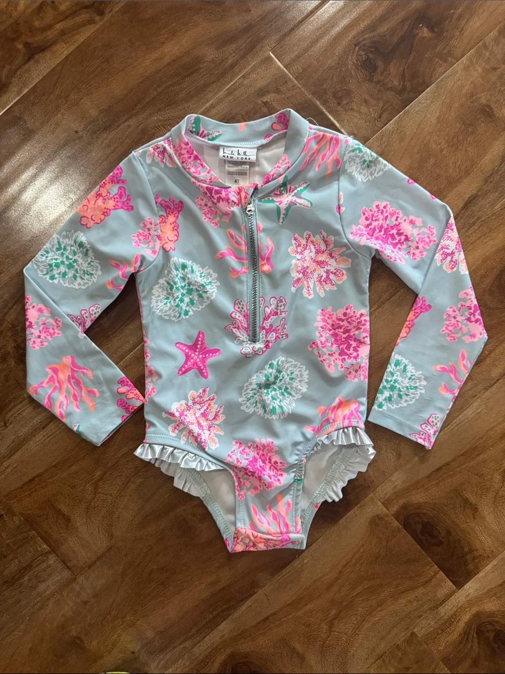 Nicole miller Long Sleeve Coral Reef Rash Guard Swimsuit size 4t
